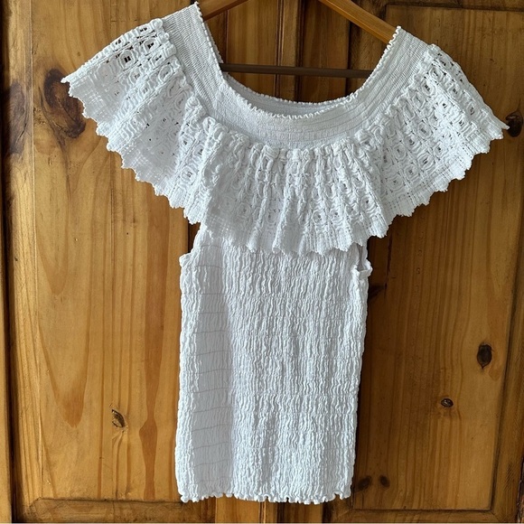 Giocam White Off The Shoulder Summer Vacation Ruffle Top 100% Cotton - Large - Picture 2 of 16